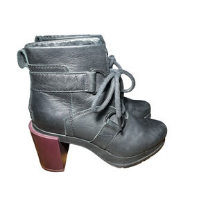 Sorel Boots Womens Size 5.5 Black Leather Lace Up Block Heel Ankle Shoes NL3063